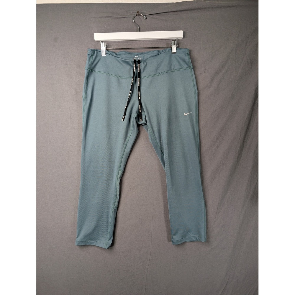 Nike Dri-FIT Running Crop Leggings 872066-392 Blue Green XL Womens Reflective